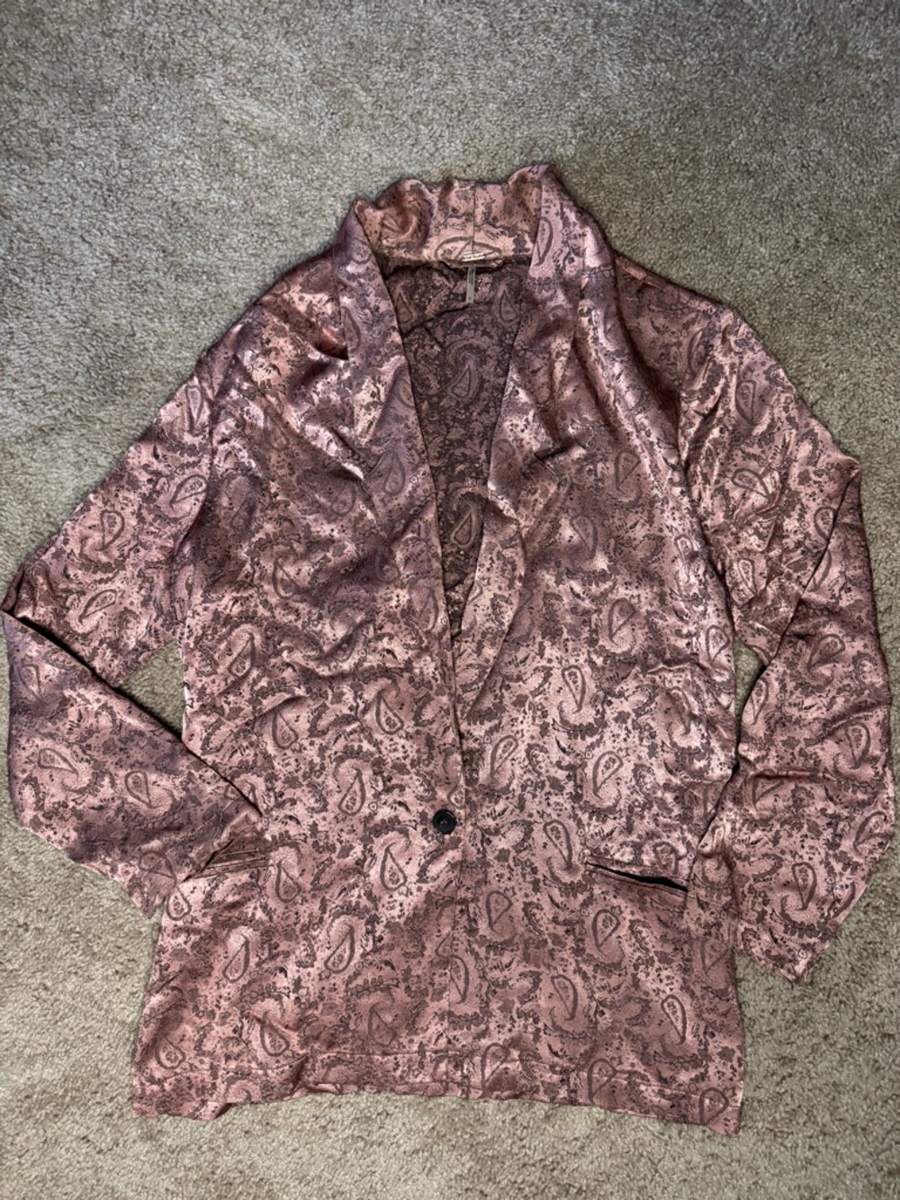 Free People Rose Pink Paisley Satin Blazer